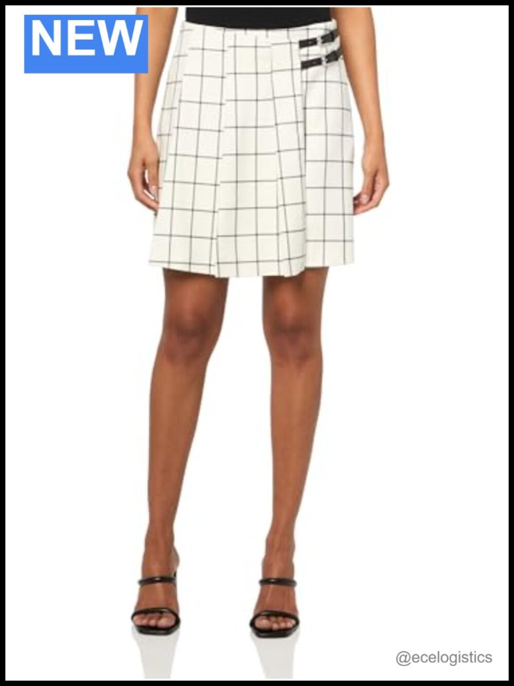 Pleated Check Skirt Above Knee Zipper Closure Polyester Blend